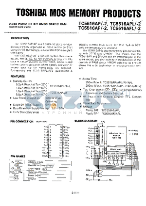 TC5516 datasheet - 2,048 WORD X 8 BIT CMOS STATIC RAM