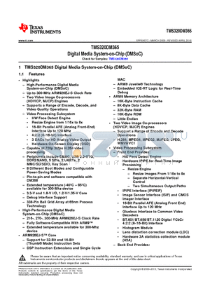 TMS320DM365ZCED30 datasheet - Digital Media System-on-Chip (DMSoC)