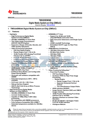 TMS320DM368ZCE datasheet - TMS320DM368 Digital Media System-on-chip(DMSoC)