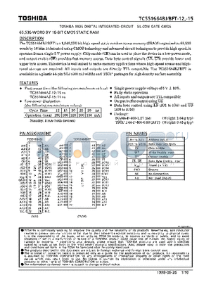 TC551664BJ-15 datasheet - 65,536-WORD BY 16-BIT CMOS STATIC RAM