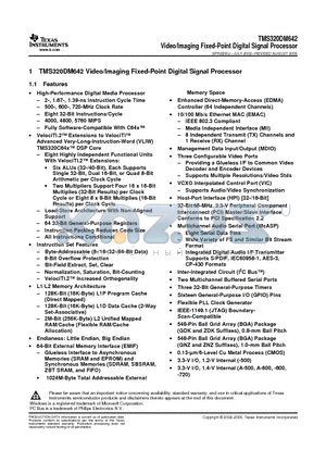 TMS320DM642AGNZ7 datasheet - Video/Imaging Fixed-Point Digital Signal Processor