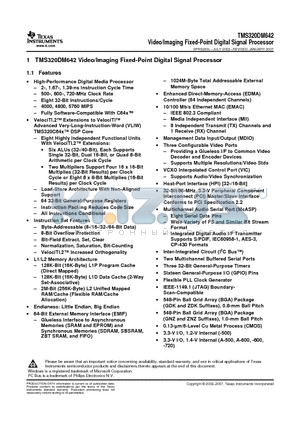 TMS320DM642AGNZA6 datasheet - Video/Imaging Fixed-Point Digital Signal Processor