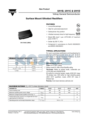 UH1D-E3/5AT datasheet - Surface Mount Ultrafast Rectifiers
