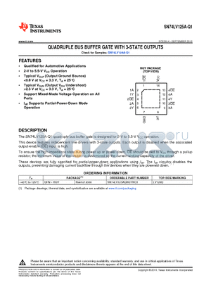 SN74LV125AQRGYRQ1 datasheet - QUADRUPLE BUS BUFFER GATE WITH 3-STATE OUTPUTS