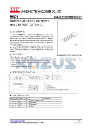 UH276-G04-K datasheet - COMPLEMENTARY OUTPUTS HALL EFFECT LATCH IC