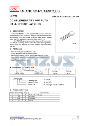 UH276G-G04-K datasheet - COMPLEMENTARY OUTPUTS HALL EFFECT LATCH IC