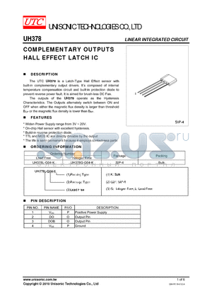 UH378 datasheet - COMPLEMENTARY OUTPUTS HALL EFFECT LATCH IC