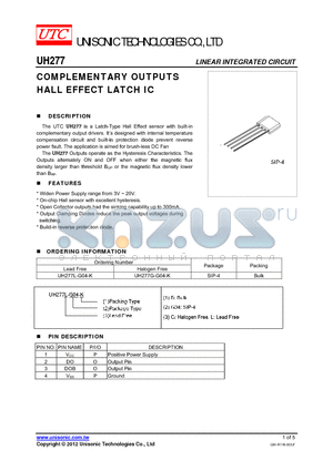 UH277_12 datasheet - COMPLEMENTARY OUTPUTS HALL EFFECT LATCH IC