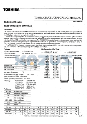 TC55257CFI-85L datasheet - SILICON GATE CMOS 32,768 WORD x 8 BIT STATIC RAM
