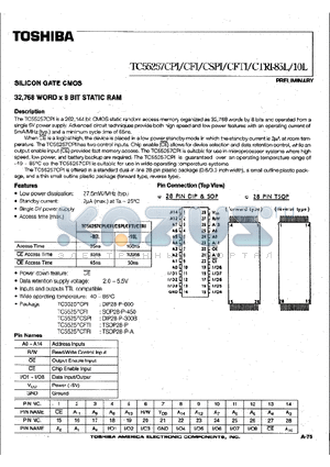 TC55257CPI-85L datasheet - SILICON GATE CMOS 32,768 WORD x 8 BIT STATIC RAM