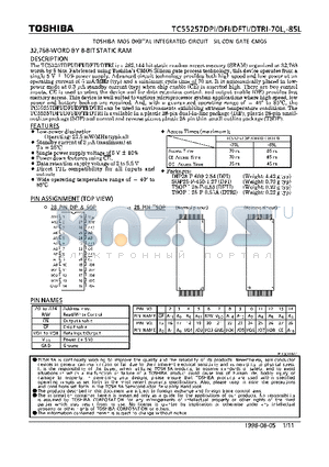 TC55257DFI-85L datasheet - 32,768 WORD x 8 BIT STATIC RAM