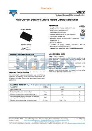 UH6PDHM3-87A datasheet - High Current Density Surface Mount Ultrafast Rectifier