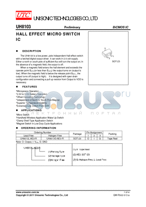 UH8103 datasheet - HALL EFFECT MICRO SWITCH IC