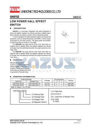 UH8102AL-AE3-R datasheet - LOW POWER HALL EFFECT SWITCH