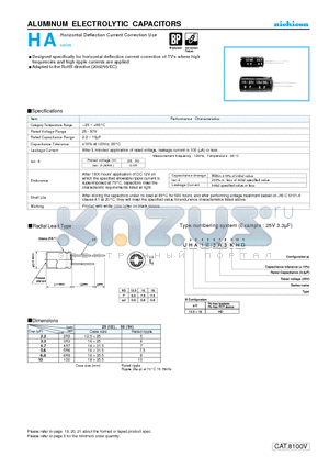 UHA1E3R3KHD datasheet - ALUMINUM ELECTROLYTIC CAPACITORS