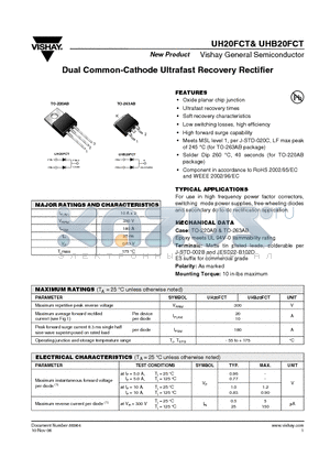 UHB20FCT datasheet - Dual Common-Cathode Ultrafast Recovery Rectifier