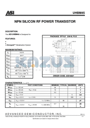 UHBM45 datasheet - NPN SILICON RF POWER TRANSISTOR