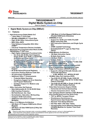 TMS320DM6467T datasheet - TMS320DM6467T Digital Media System-on-Chip