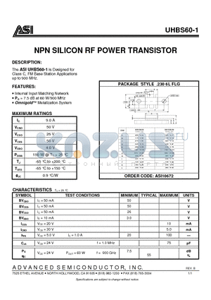 UHBS60-1_07 datasheet - NPN SILICON RF POWER TRANSISTOR