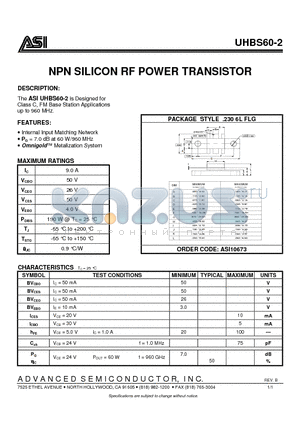 UHBS60-2_07 datasheet - NPN SILICON RF POWER TRANSISTOR