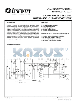 SG117A datasheet - 1.5 AMP THREE TERMINAL ADJUSTABLE VOLTAGE REGULATOR