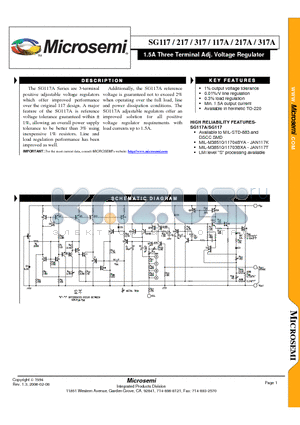 SG117AG datasheet - 1.5A Three Terminal Adj. Voltage Regulator