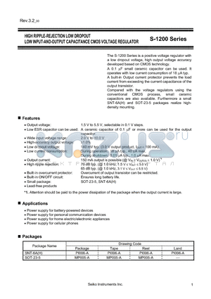 S-1200B15-M5T1G datasheet - HIGH RIPPLE-REJECTION LOW DROPOUT LOW INPUT-AND-OUTPUT CAPACITANCE CMOS VOLTAGE REGULATOR