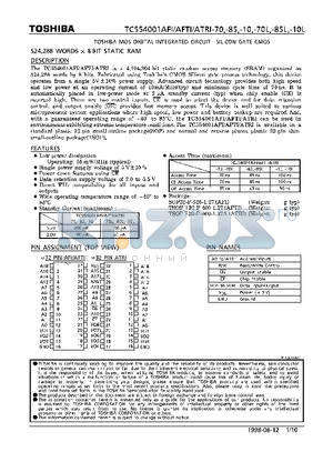 TC554001AFTI-85L datasheet - 524,228 WORDS x 8 BIT STATIC RAM