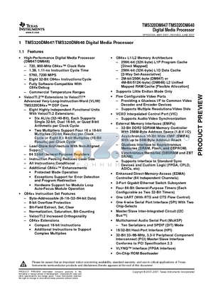 TMS320DM647_08 datasheet - Digital Media Processor