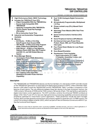 TMS320F240PQ datasheet - DSP CONTROLLERS