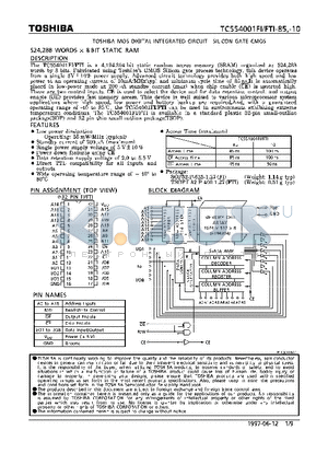 TC554001FTI-10 datasheet - 524,288 WORDS x 8BIT STATIC RAM