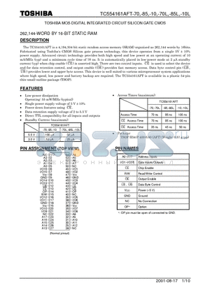 TC554161AFT-10 datasheet - 262,144-WORD BY 16-BIT STATIC RAM