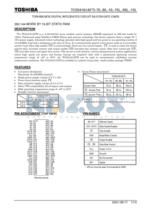 TC554161AFTI-10 datasheet - TOSHIBA MOS DIGITAL INTEGRATED CIRCUIT SILICON GATE CMOS