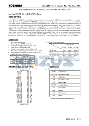 TC554161AFTI-70 datasheet - TOSHIBA MOS DIGITAL INTEGRATED CIRCUIT SILICON GATE CMOS