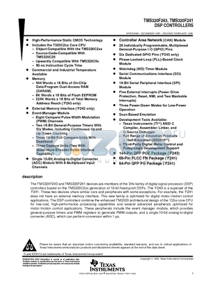 TMS320F241 datasheet - DSP CONTROLLERS