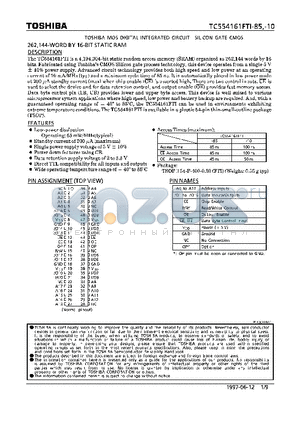 TC554161FTI-10 datasheet - 262,144-WORD BY 16-BIT STATIC RAM
