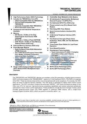 TMS320F241 datasheet - DSP CONTROLLERS