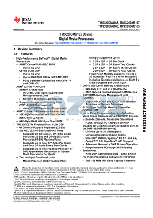 TMS320DM8167 datasheet - TMS320DM816x DaVinci Digital Media Processors