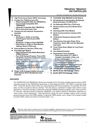 TMS320F241PGE datasheet - DSP CONTROLLERS