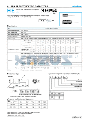 UHE0J122 datasheet - ALUMINUM ELECTROLYTIC CAPACITORS