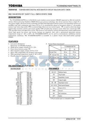 TC55NEM216AFTN70 datasheet - TOSHIBA MOS DIGITAL INTEGRATED CIRCUIT SILICON GATE CMOS