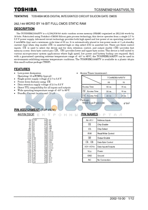 TC55NEM216ASTV55 datasheet - TOSHIBA MOS DIGITAL INTEGRATED CIRCUIT SILICON GATE CMOS