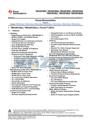 TMS320F280200 datasheet - Piccolo Microcontrollers