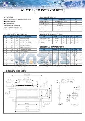 SG12232A datasheet - LCD MODULES ( 122 DOTS X 32 DOTS )