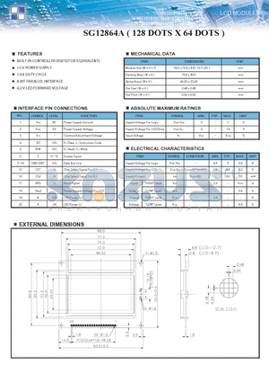 SG12864A datasheet - LCD MODULES SG12864A ( 128 DOTS X 64 DOTS )