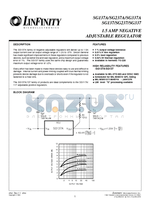 SG137AR datasheet - 1.5 AMP NEGATIVE ADJUSTABLE REGULATOR