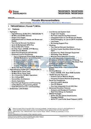 TMS320F280230PTS datasheet - Piccolo Microcontrollers