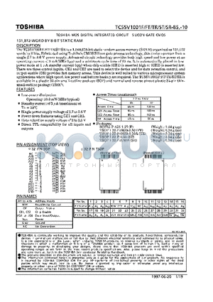 TC55V1001F datasheet - 131,072 WORD BY 8 BIT STATIC RAM