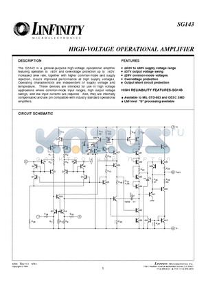 SG143 datasheet - HIGH-VOLTAGE OPERATIONAL AMPLIFIER