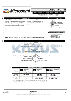 SG1436M datasheet - HIGH-VOLTAGE OPERATIONAL AMPLIFIER